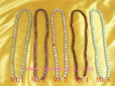 5-6mm rice freshwater pearl necklace with dye colors